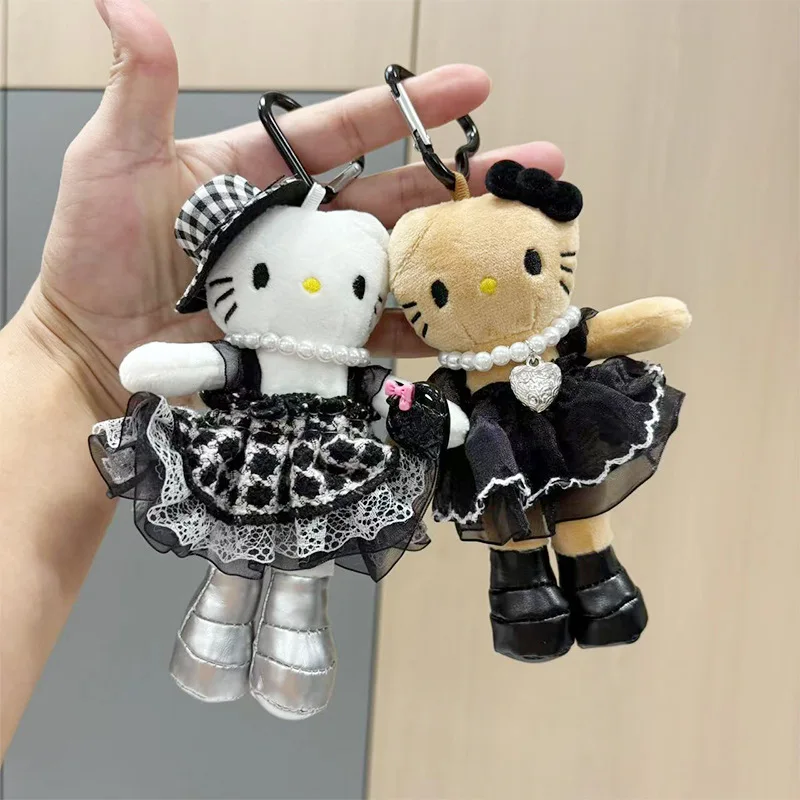 

Sanrio Hello Kitty Y2K Style Plush Keychain with Black Lace Dress Doll Pendant