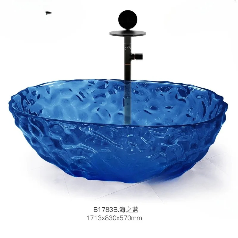 Color transparent bathtub hotel homestay resin bathtub floor-to-ceiling bathtub water