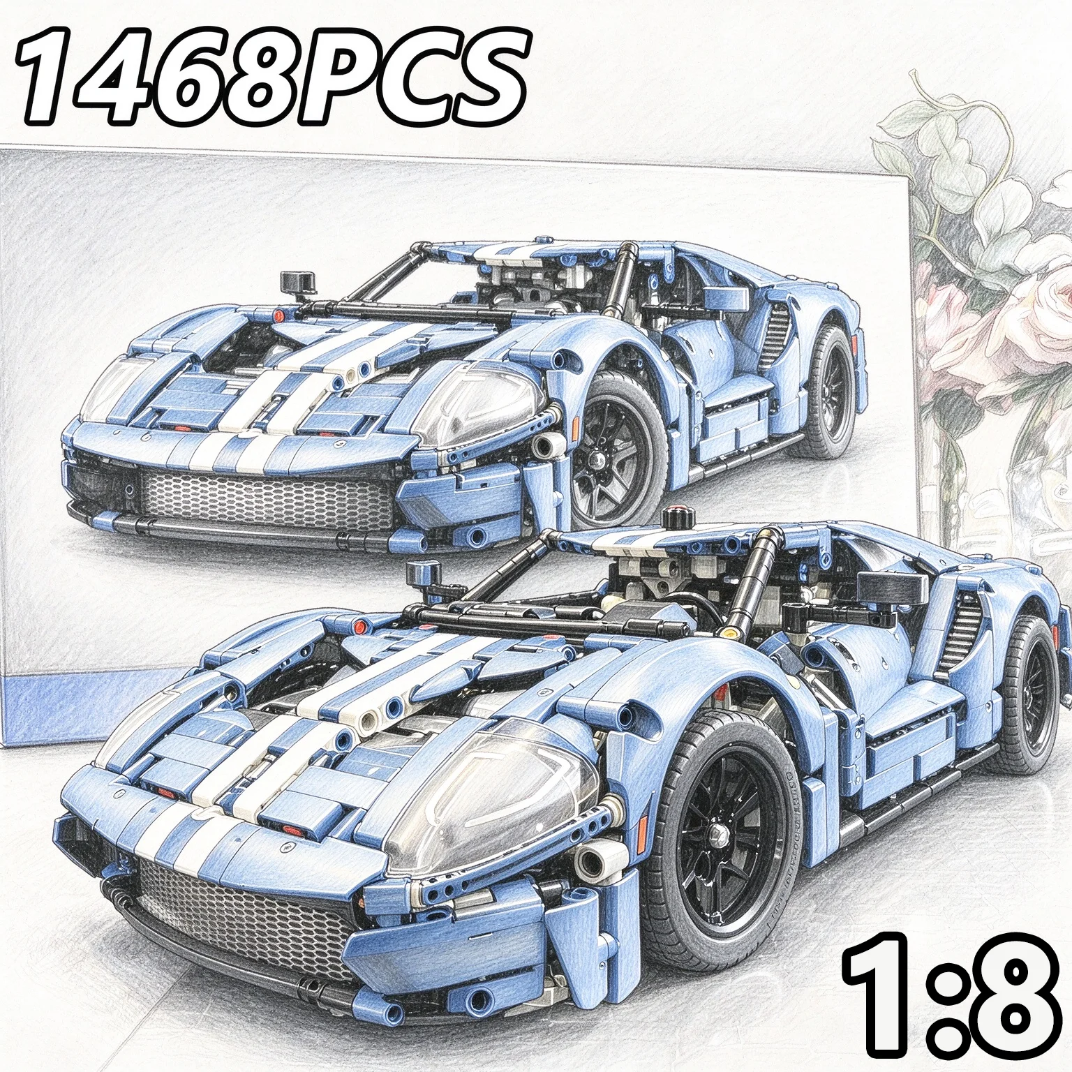 Moc Supercar Building Blocks 1/8 Scale - 1:8 Scale 1468PCS Technical Racing Car