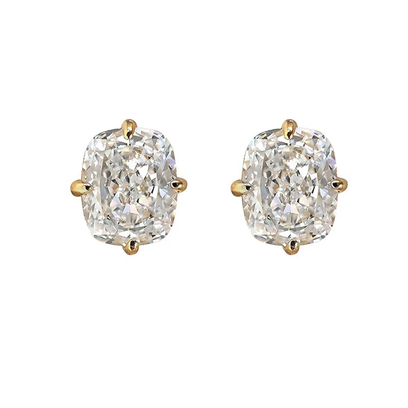 Huitan Damen-Ohrstecker, goldfarben, eingelegt, große weiße CZ, einfacher Stil, Party, Alltag, Accessoires, modisch, vielseitiger Hochzeitsschmuck – Detail 3