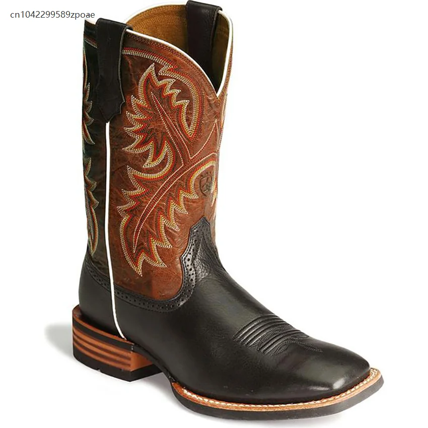Botas Retro de tubo medio para vaquero occidental, color negro y marrón, accesorios para juegos de rol, zapatos de cuero hechos a mano, botas de montar Unisex Cyberpunk