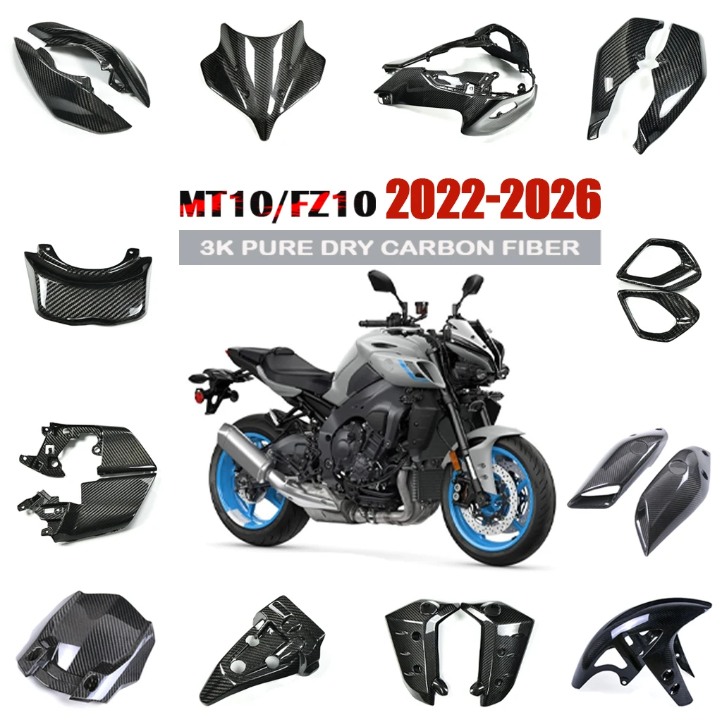 Kotflügelrahmen Kühlerabdeckung Lufteinlass Kraftstofftank Seitenverkleidung Verkleidungskit 3K 100% Kohlefaser für Yamaha FZ10 MT10 2024 2025 2026