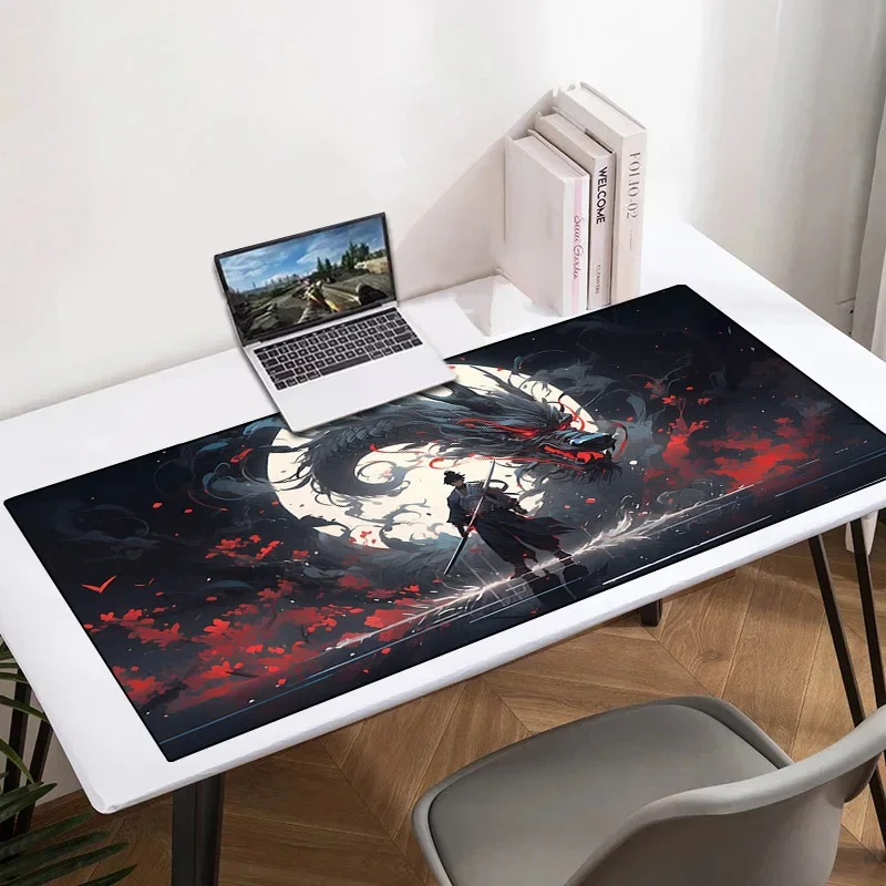 

Коврик для мыши Moon Samurai Xxl, резиновый нескользящий игровой коврик с клавиатурой, Настольный коврик для компьютера и офиса, для геймеров аниме