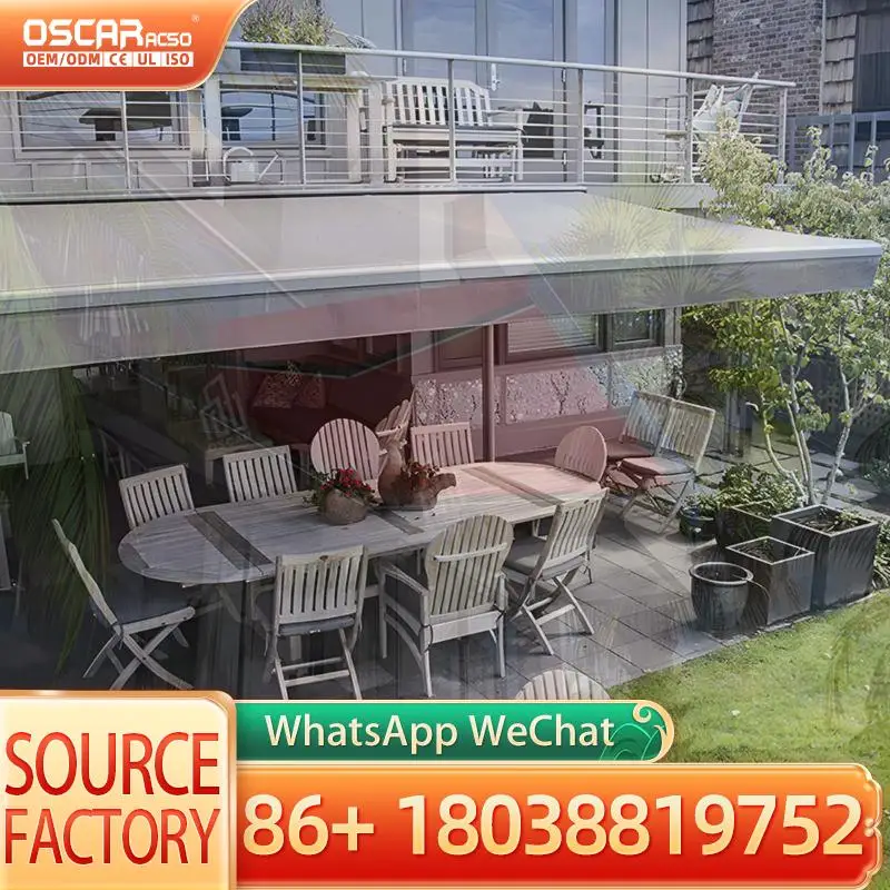 

Моторизованный электрический полностью кассетный алюминиевый выдвижной навес с откидными рукавами, вылет 7 м, для балкона, патио, улицы