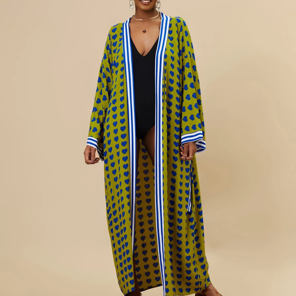 

SuperAen European and American Style Cotton Printed Beach Sun Protection Shirts Sexy Cardigans Long Oversize Tops