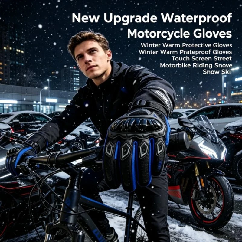 

New Upgrade Winter Motorcycle Riding Gloves Waterproof Warm Touch Screen Protective Bike Gloves
