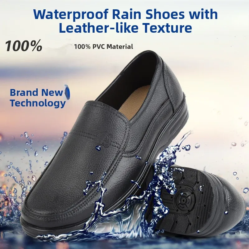 

Waterproof Spring Autumn Men's Rain oes Leather Plastic Slip-On Loers Kitchen Work oes Breathable Youth Middle-Aged Men