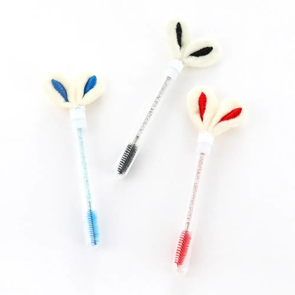 Peine redondo para dientes, cepillo para rímel con Orejas de conejo, varita para rímel con purpurina transparente Multicolor, tubo reutilizable para extensión de pestañas