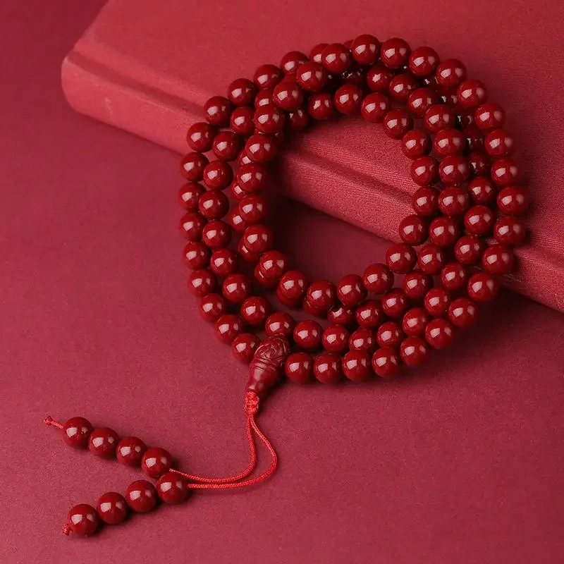 108 Natural Raw Ore Cinnabar Real Premium High-Content Buddha Beads Bracelet Does Not Fade Handmade Bracelet Ornament