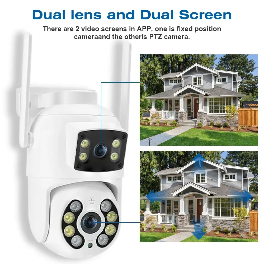 TREGEAR 8MP 4K Dual Lens Dual Screens Outdoor PTZ Wifi Camera AI Human Detection Wireless CCTV Security IP Camera Ziicam