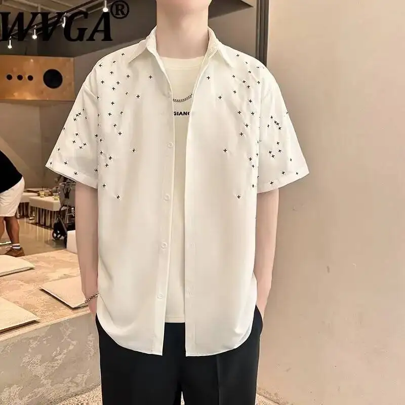 

WVGA Simple Trendy Spring Summer Thin Plaid Short Sleeved Shirt For Men Niche Chic Casual Loose Turn-Down Collar Tops Ins W24512