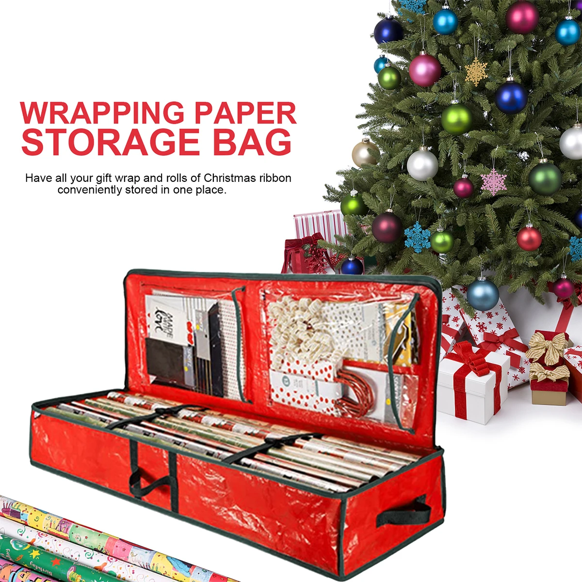 Christmas Gift Wrap Storage Bag Waterproof Underbed Gift Wrap Organizer Large Xmas Wrapping Paper Storage Box Holiday Accessorie