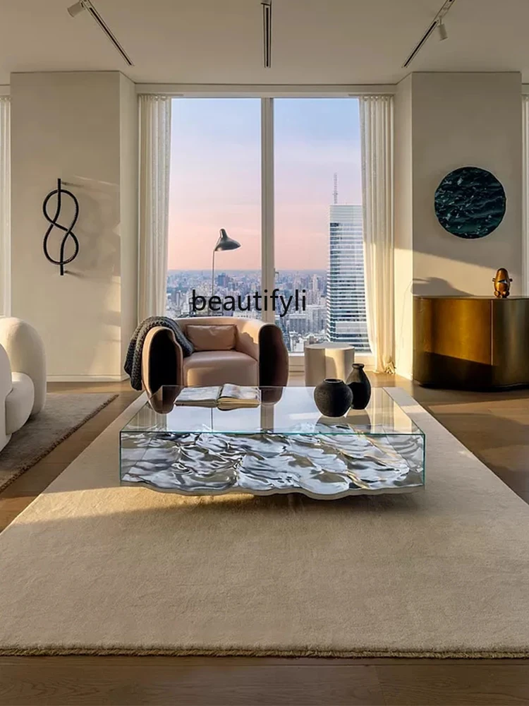 

E1001 ss закаленный ультра-белый волнистый акриловый чайный столик с волнистой водой, журнальный столик в современном художественном стиле для гостиной