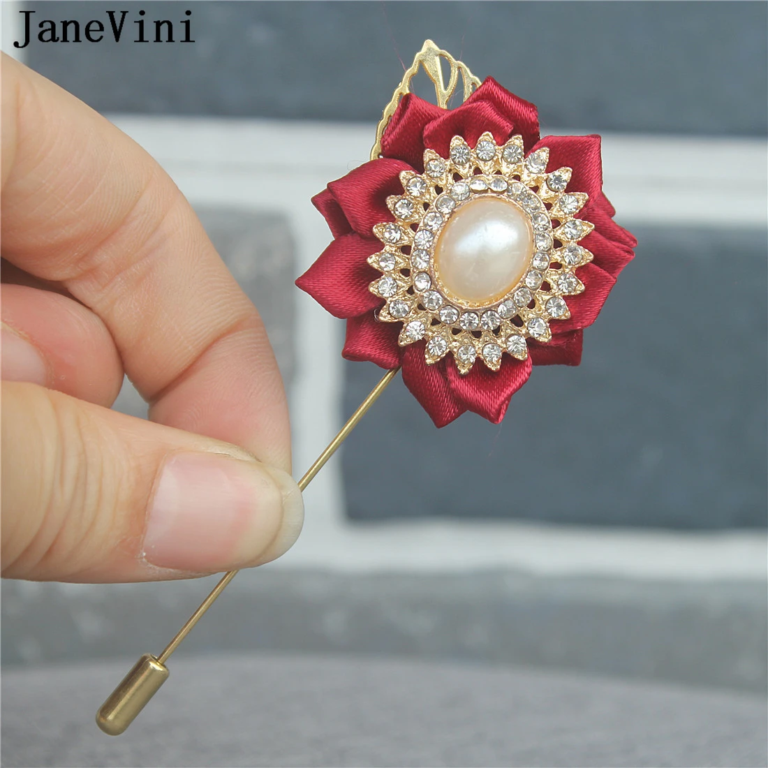 JaneVini Jas Pernikahan Pria Pria Bunga Boutonore Lapel Pin Kristal Pernikahan Korsase Jas Kancing Mawar Daun Emas Bros