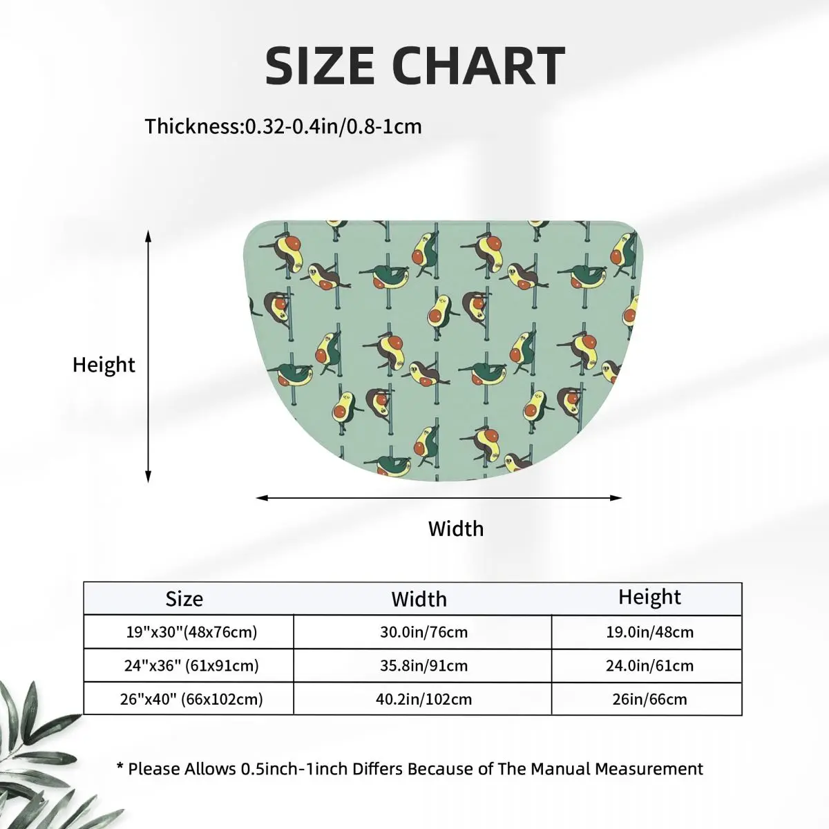 Avocados Pole Dancing Club Soft Flannel Half Round Doormat Non Slip Bathroom Mat Absorbent Floor Carpet for Laundry Room