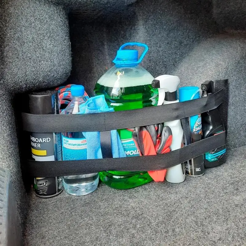Adjustable Elastic Car Trunk Storage Strap With Strong Fixation Hold Cleaning Tools Securely For Auto Organization Daily Use