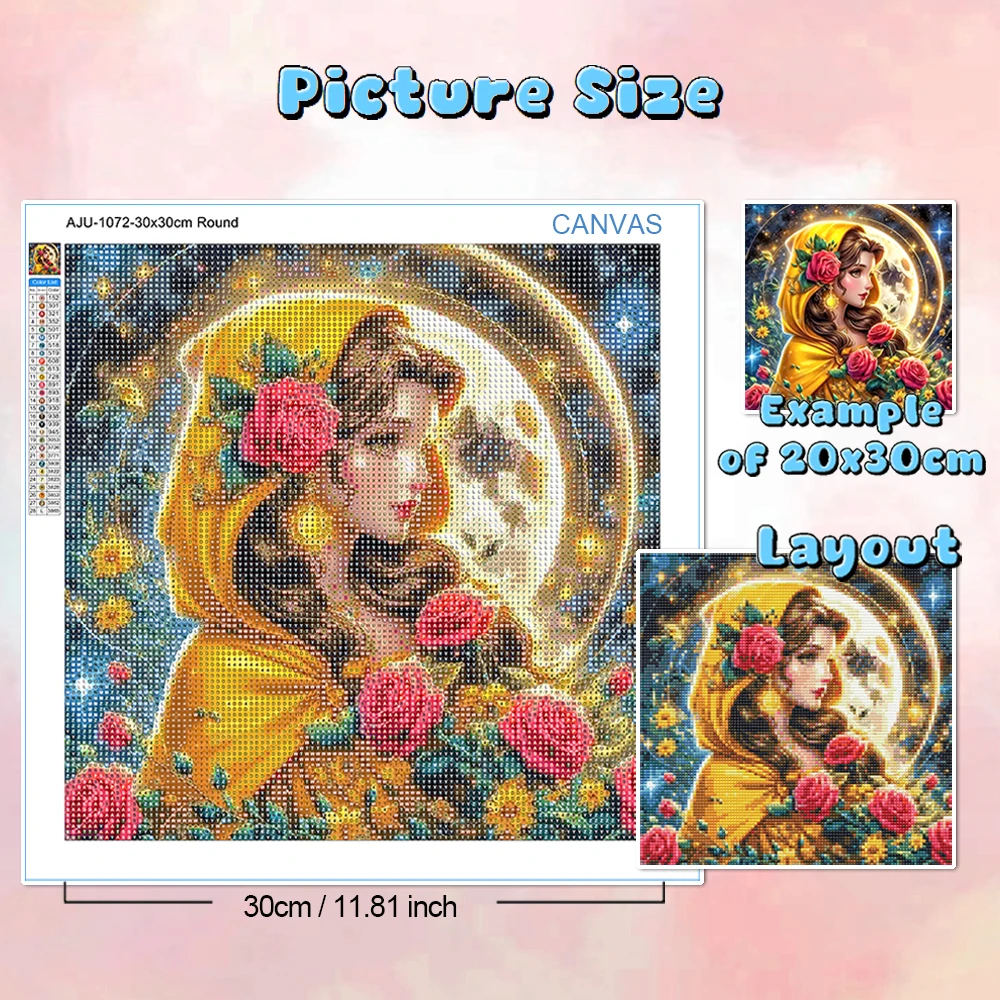 Full Round/Square Diamond Painting Cartoon Rose Princess Character Mosaic Inlay Wall Decor Picture Size Handicraft Hobby