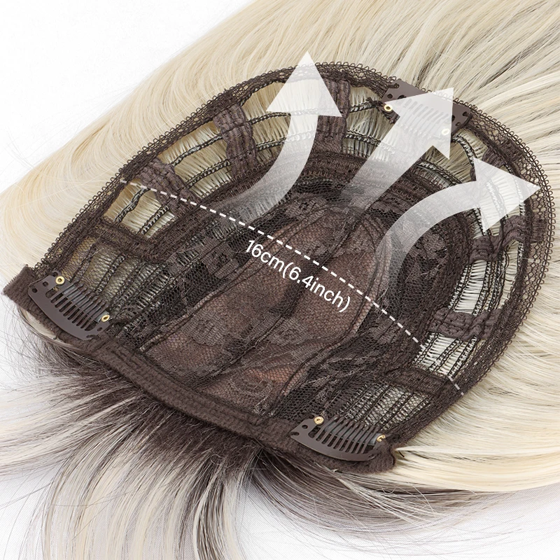 Adorno de pelo liso sintético de 50 cm |   Parte superior de la cobertura de la cabeza con clip |   Extensiones con clip diarias ultraligeras y transpirables