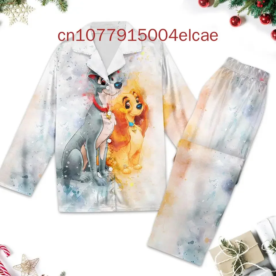 New Disney Lady And The Tramp Pajama 3D Printed Casual Men's and Women's Long Sleeve Shirt Pajama Set