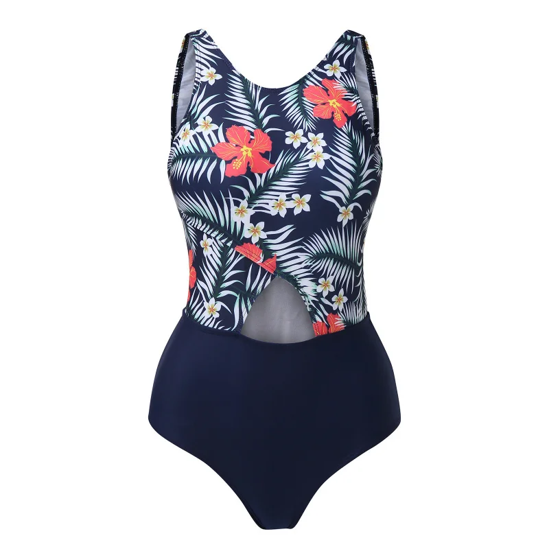 New sexy slim-fit leaf print one-piece swimsuit wholesale