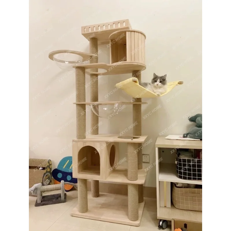 

Solid Wood Cat Climbing Frame Cat Climber Large Luxury Cat Tree Cat Nest Integrated Hemp Rope Cat Villa Scratching Pole