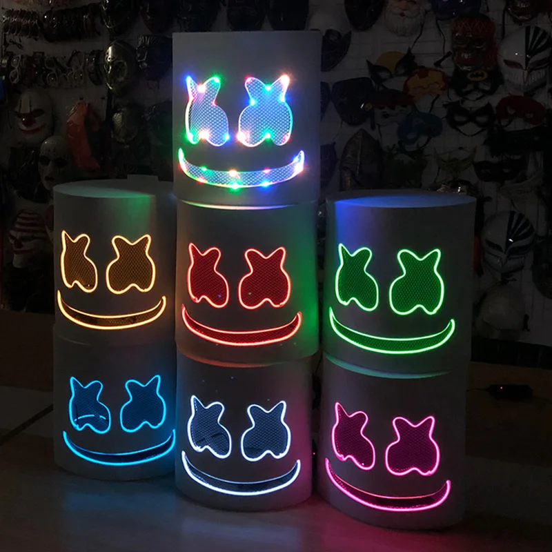 Hot Sale Luminous Head Cover Luminous DJ Marshmello Masks Glowing Cosplay Headgear for Neon Night Club Music Rave Props