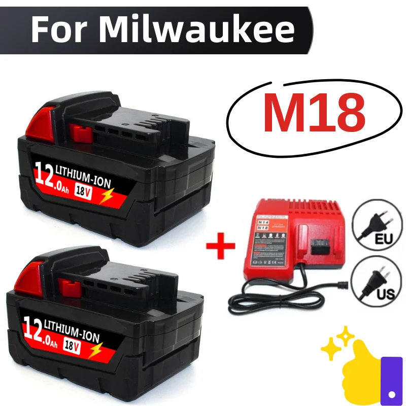 For Milwaukee M18 Power Tool 6.0Ah 9.0Ah 12.0Ah Lithium-ion Battery, Charger, Built-in 18650 Battery