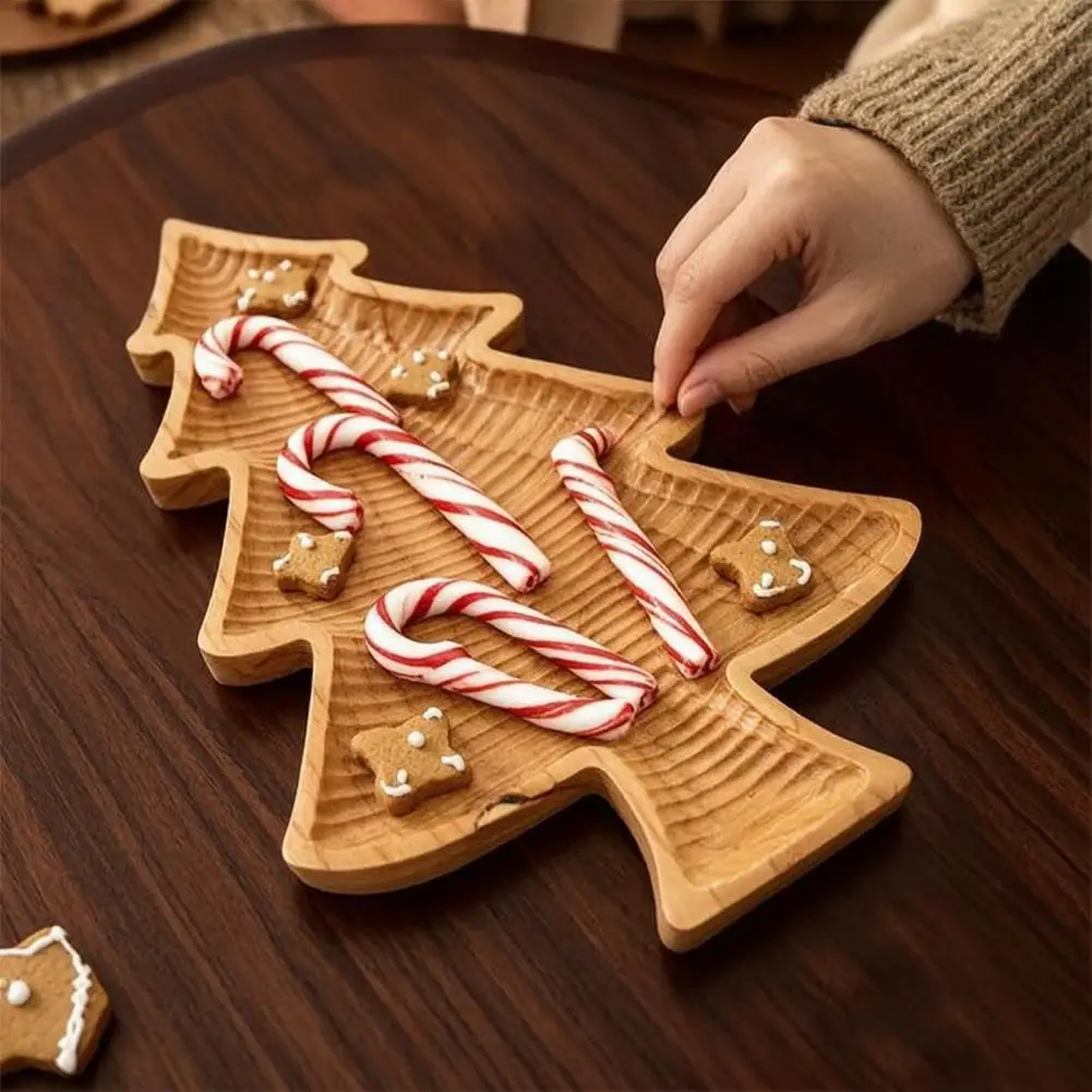 Wooden Christmas Tree Serving Tray, Candy Nut Dish, Decorative Tabletop Tray Platter for Christmas Holiday Home Decor