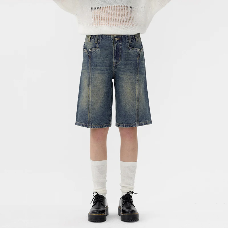 Y2k Denim Baggy Jeans Shorts Woman 2024 Wide Leg Pants Loose Knee Length Shorts Cropped Barrel Jeans Men's Low Waist Trousers