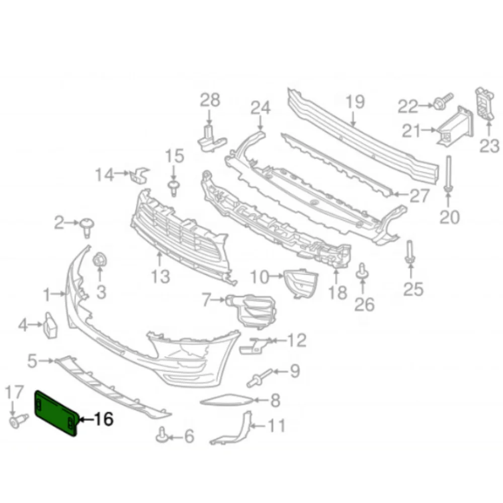 Podstawa tablicy rejestracyjnej przedniego zderzaka do Porsche Macan 2014-2025, numer OE: 95B807287