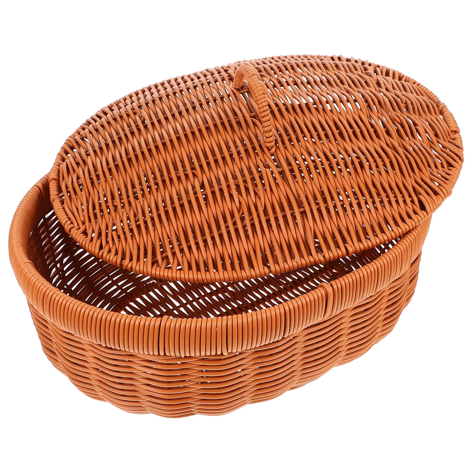 

Handmade Plastic Bread Basket with Lid Woven Desktop Storage Basket Kitchen Fruit Snack Organizer Breathable Design