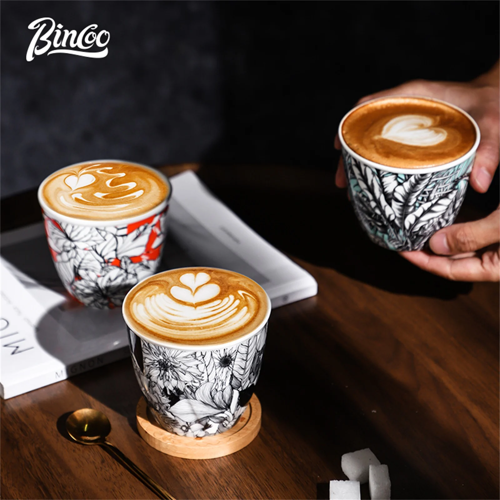 

BINCOO Ceramic Coffee Cup Jungle Flower Series Creative Art Latte Espresso Mug for Tea Cappuccino Home Cafe Barista Accessories