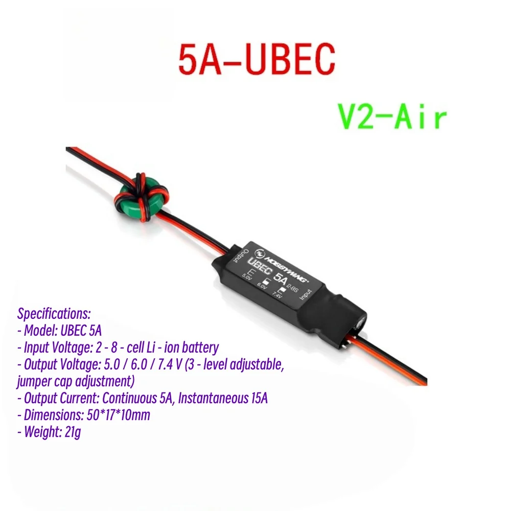 

Hobbywing ubec-V2-Air 5A ESC 2-8S Li-po Output 5V 6V 7.4V Electronic Speed Controller
