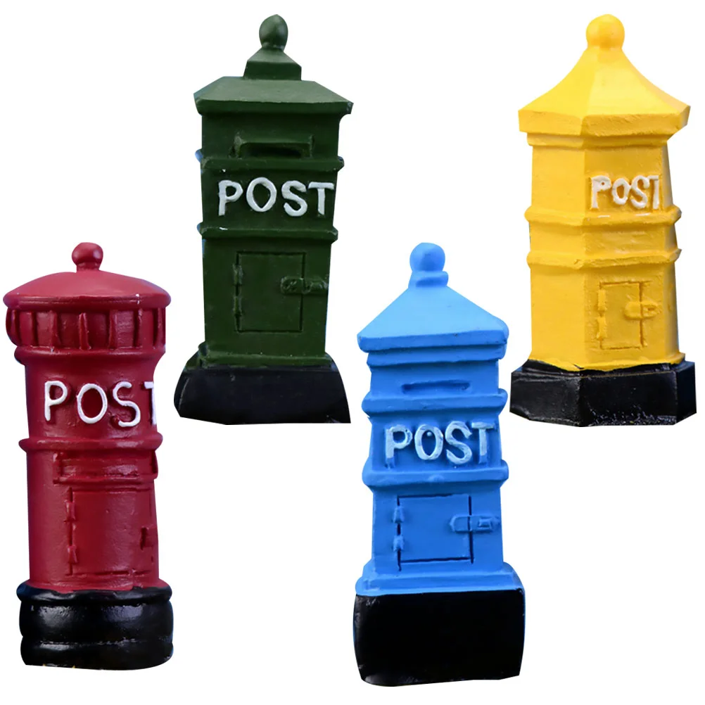 4PCS Mini Posting Boxes Mailbox Model Ornament Resin Crafts Desktop Decoration Festival Gifts (Random Style)