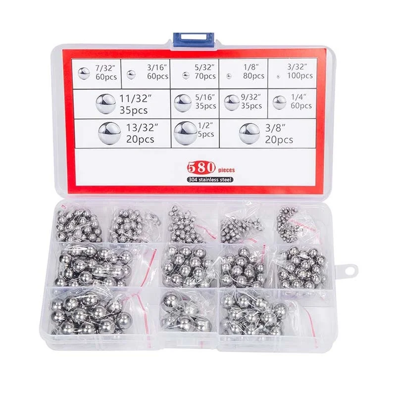 

580 шт., 12 размеров, прецизионный подшипник из нержавеющей стали 304, стальной шарик в ассортименте