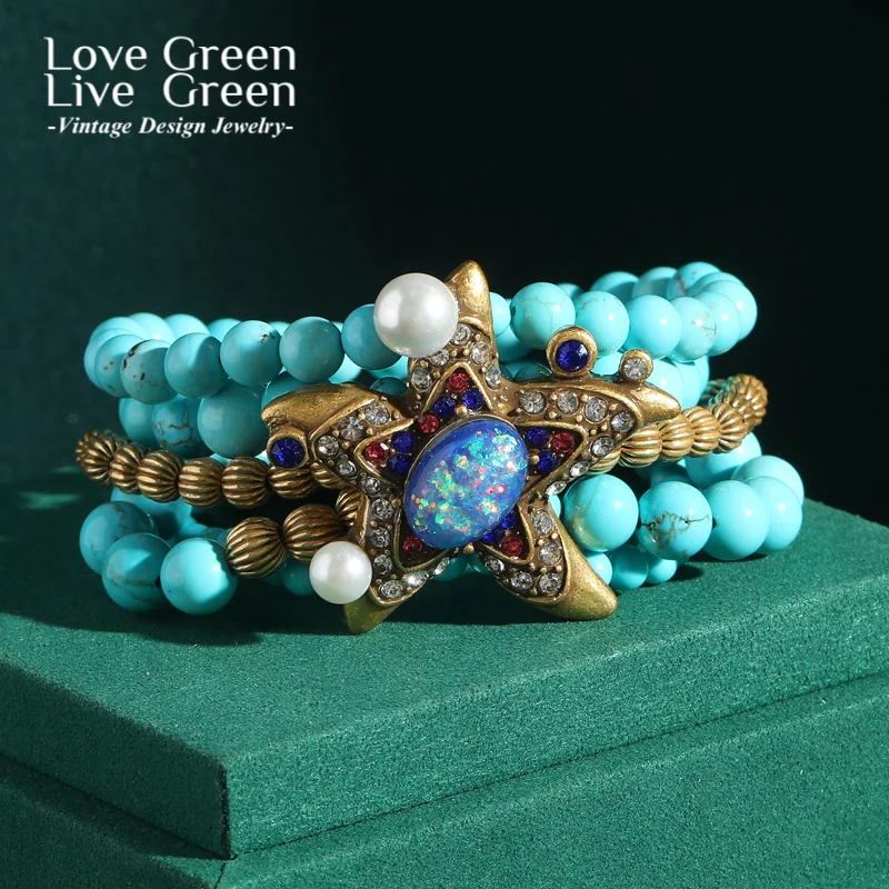 

Bohemian Jewelry Bracelets Woman Bead Turquoise Starfish Layered Gradient Elastic Rope Summer Accessories Trends 2025