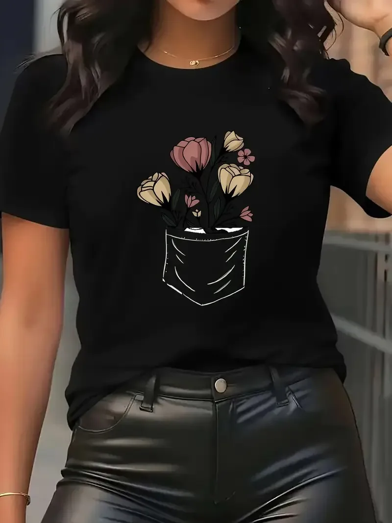

Soft Pink Floral Graphic Print Summer Autumn Winter Cotton Men and Women T-shirt Short Sleeve Luxury Outdoor Sports Brand