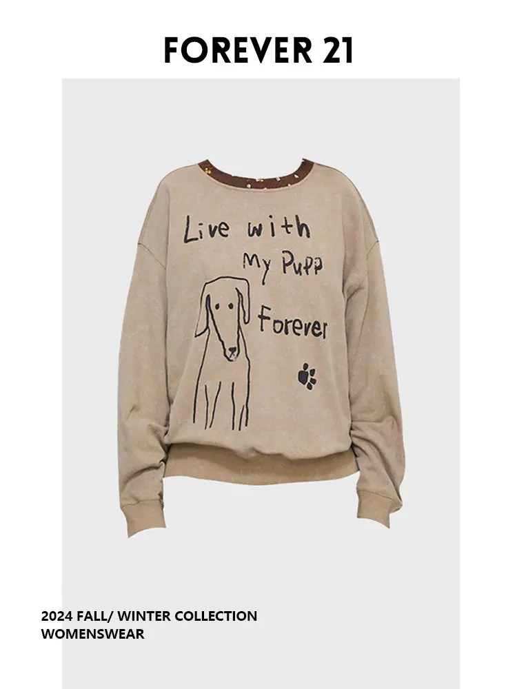 

Свитшот Forever 2 с принтом собаки, свободный крой, круглый вырез, женский, осенний, новый, в стиле ретро, универсальный, удобный, с длинными рукавами, для ношения под одеждой