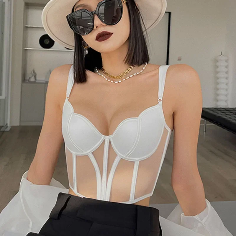 

Fashion Women Push Up Transparent Lingerie New Sexy Shaper Bra Thin Beauty Back Underwear Female Fishbone Gauze Bralette