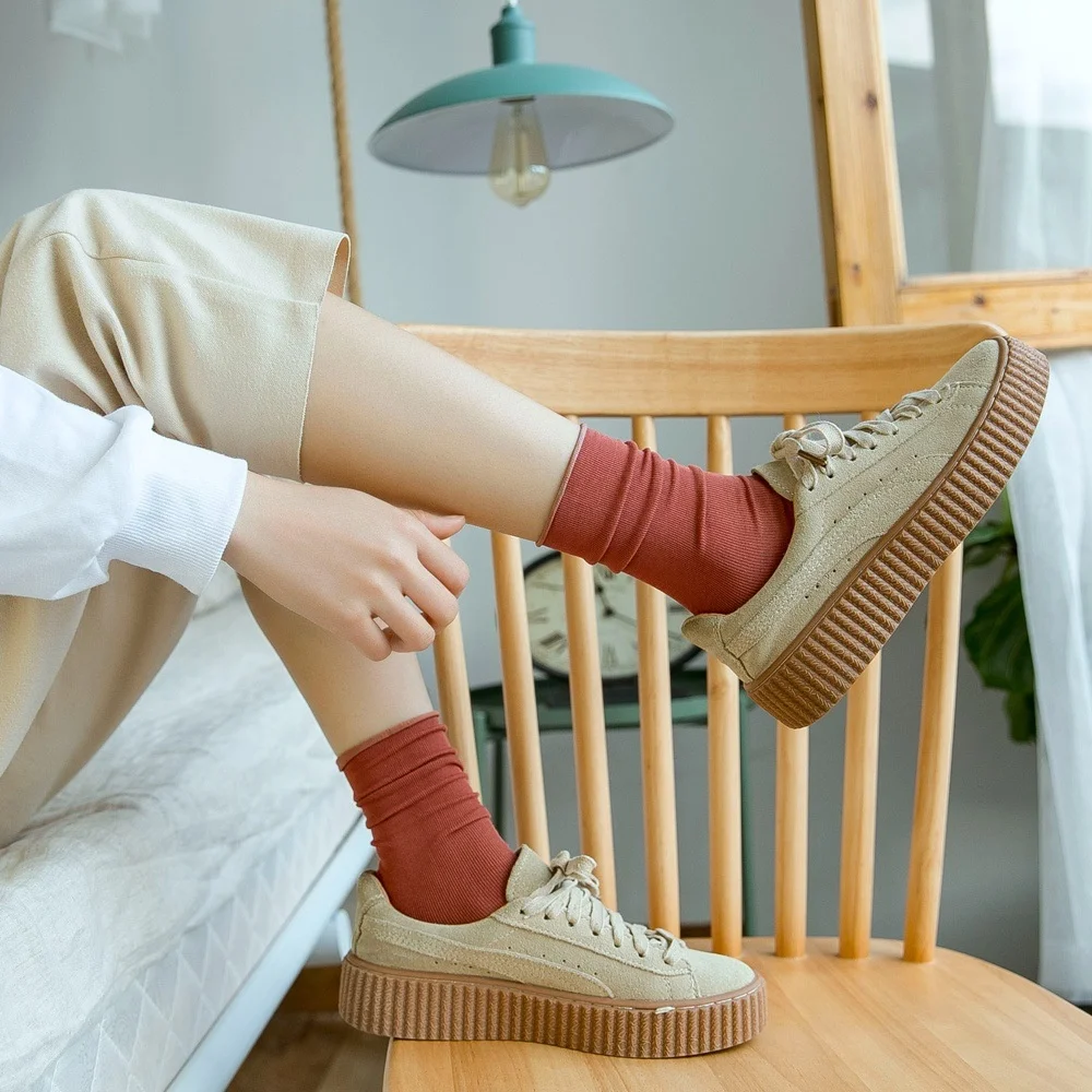 Women's Thin style Fashion Loose Socks Solid Color Thin Socks Calf Tube Japanese Style Breathable Casual Cute Women Pile up Sock