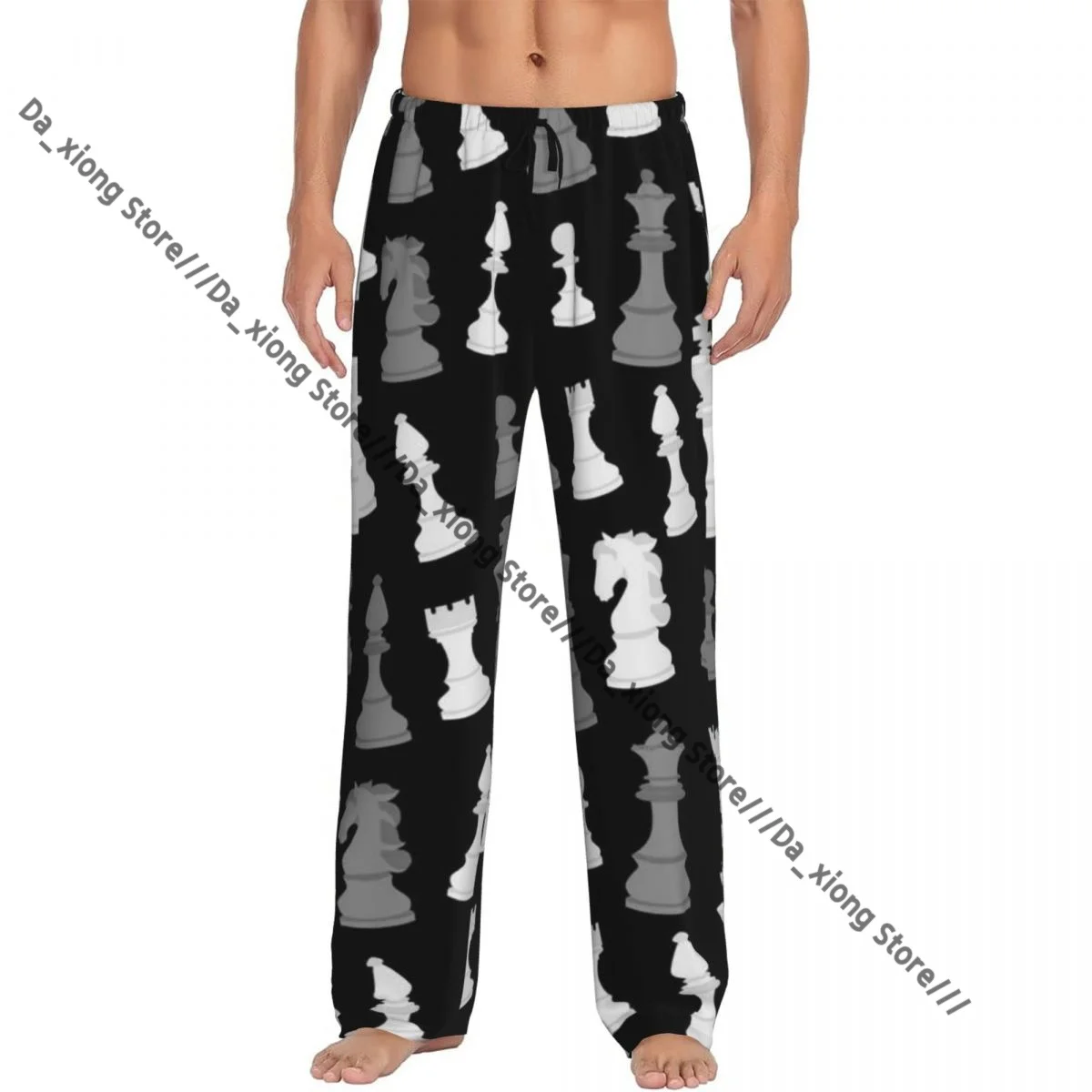 Men's Casual Pajama Sleeping Pants Chess Background Lounge Loose Trousers Comfortable Nightwear