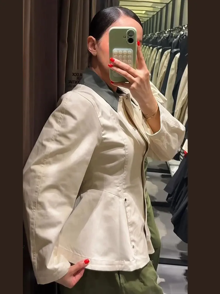 Damenmäntel mit Taillierung, Paneelkragen, Einreiher-Jacke, Retro-Büro-Lady-Stil, Revers, Langarm, Schlanke Oberteile, Neue Oberbekleidung – Detail 4