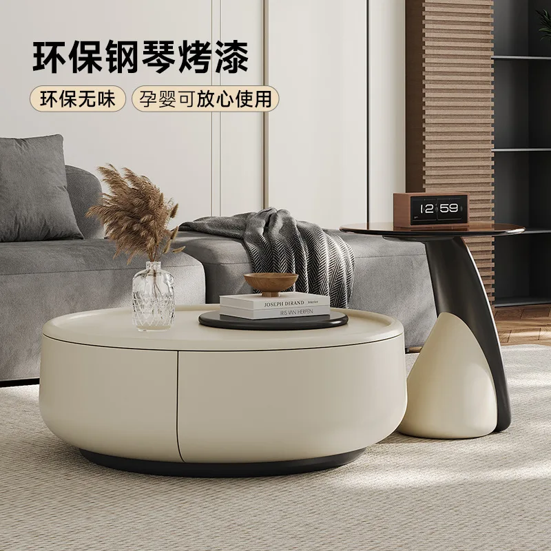 Wabi Sand Cream Wind Rona Coffee Table Living Room Household Small Unit Solid Wood Round Tea Table