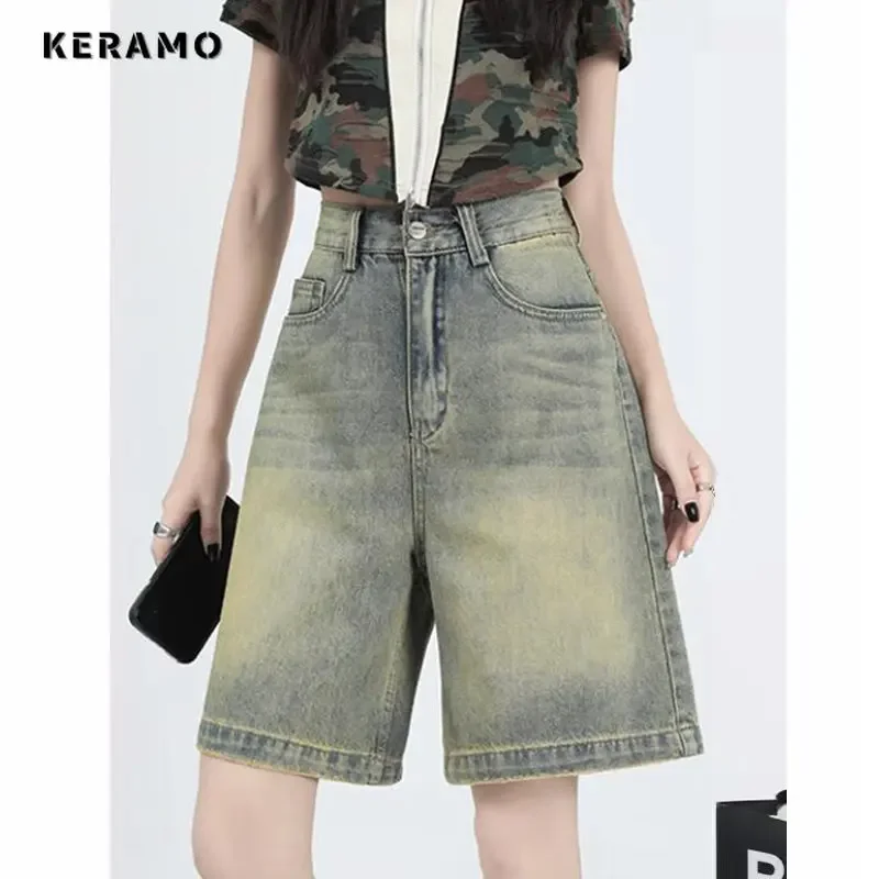 

2024 Summer Y2K Harajuku High Waist Oversized Baggy Jean Shorts For Women Casual Loose Fit Grunge Retro Blue Denim Shorts