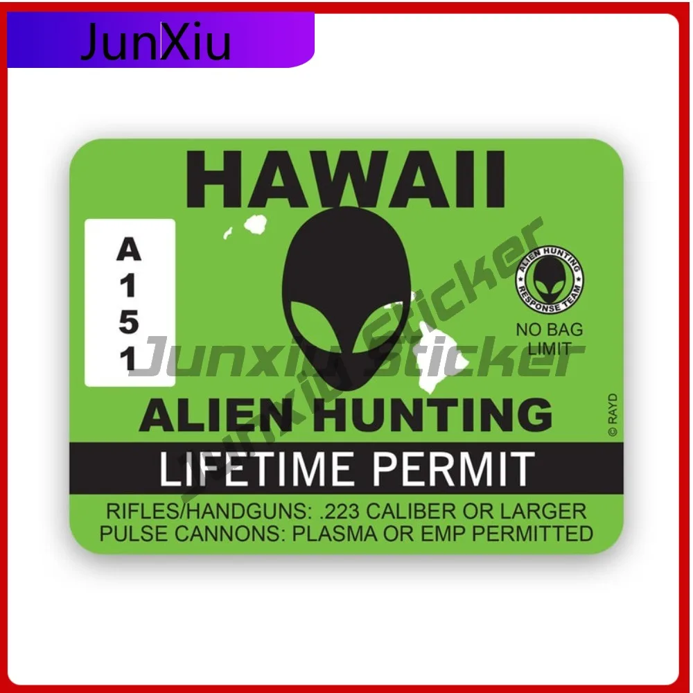 

Hawaii Alien Hunting Permit Sticker Creative Decals Ufo Aliens Flying Saucers Little Green Men Hunter Hi Cute Style Wall Use