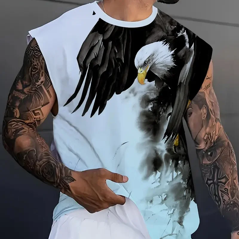 

New spring and summer men's workout 3D pattern bodybuilding sports tank top sleeveless shirt casual sleeveless