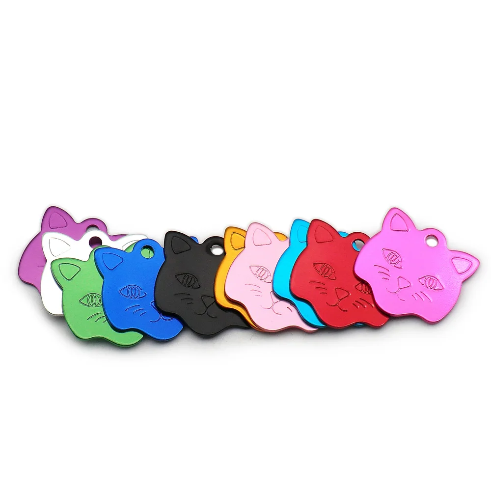 Wholesale 20Pcs Dog ID Tag Aluminum Pet Accessories Dogs Name Tag Pendant Cat Face Nameplate Customized Tag For Cats Collar