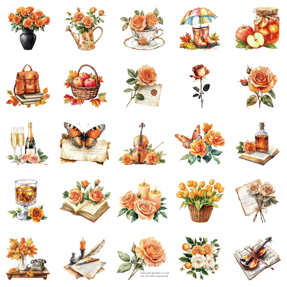 50PCS Orange Retro Dekorative Graffiti Aufkleber DIY Gepäck Notebook Skateboard Motorrad PET Wasserdichte Aufkleber