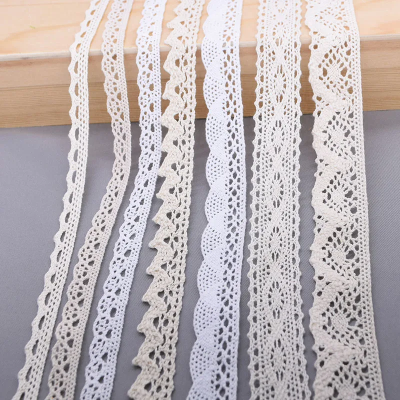 white/beige lace trim roll 5/10yards Crocheted ribbons wedding party DIY Craft Decor Sewing Fabric Gift Handmade Accessories