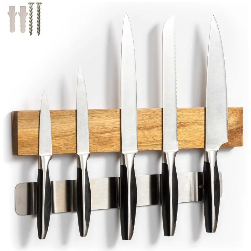 

40cm Walnut Magnetic Knife Holder for Wall, Magnetic Knife Strip, Powerful Wooden Magnet Knife Rack for Kitchen Knives